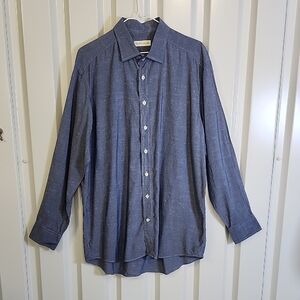 Etro Mens Blue Casual Button-Down Shirt Lyocell Silk Blend Size IT43 US Medium